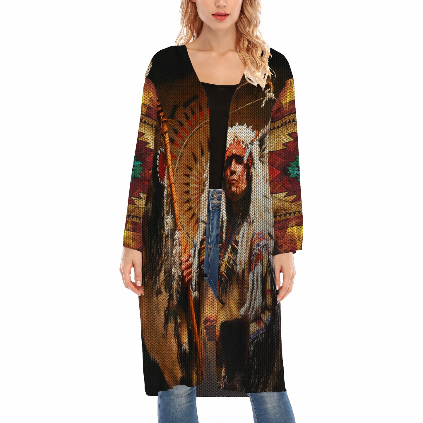 Native American Indian Chief Ugly Cardigan