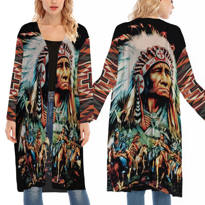 Native American Indian Chief Warrior with Tribal Horsemen Ugly Cardigan