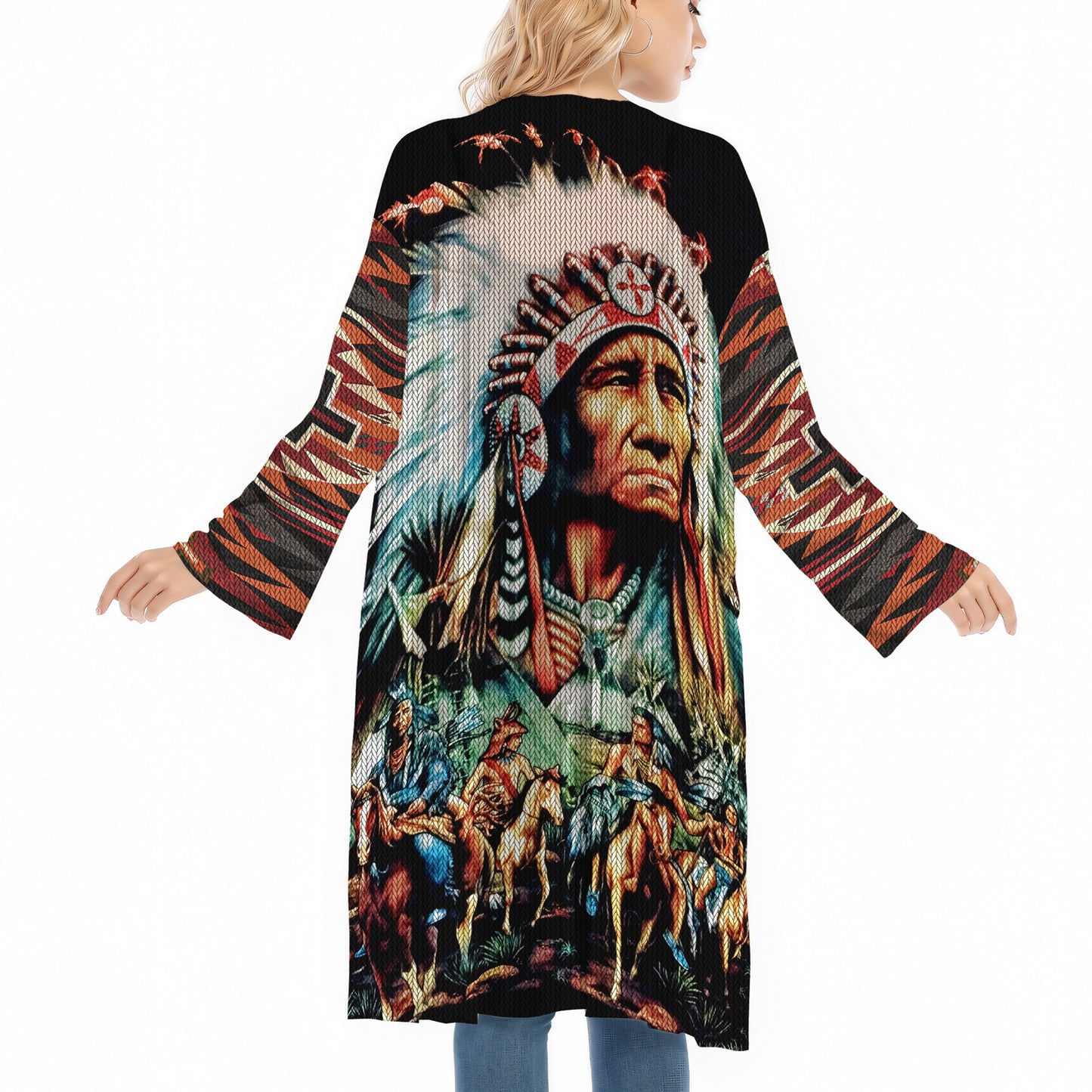 Native American Indian Chief Warrior with Tribal Horsemen Ugly Cardigan