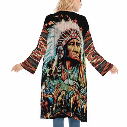 Native American Indian Chief Warrior with Tribal Horsemen Ugly Cardigan