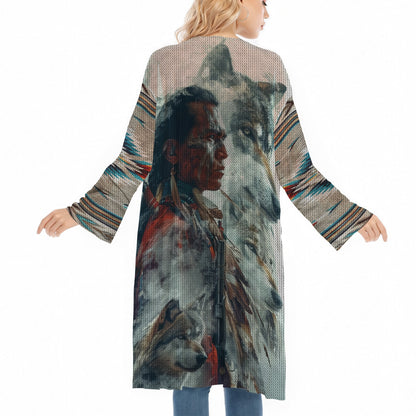 Native American Indian Chief With Wolf Spirit Ugly Cardigan