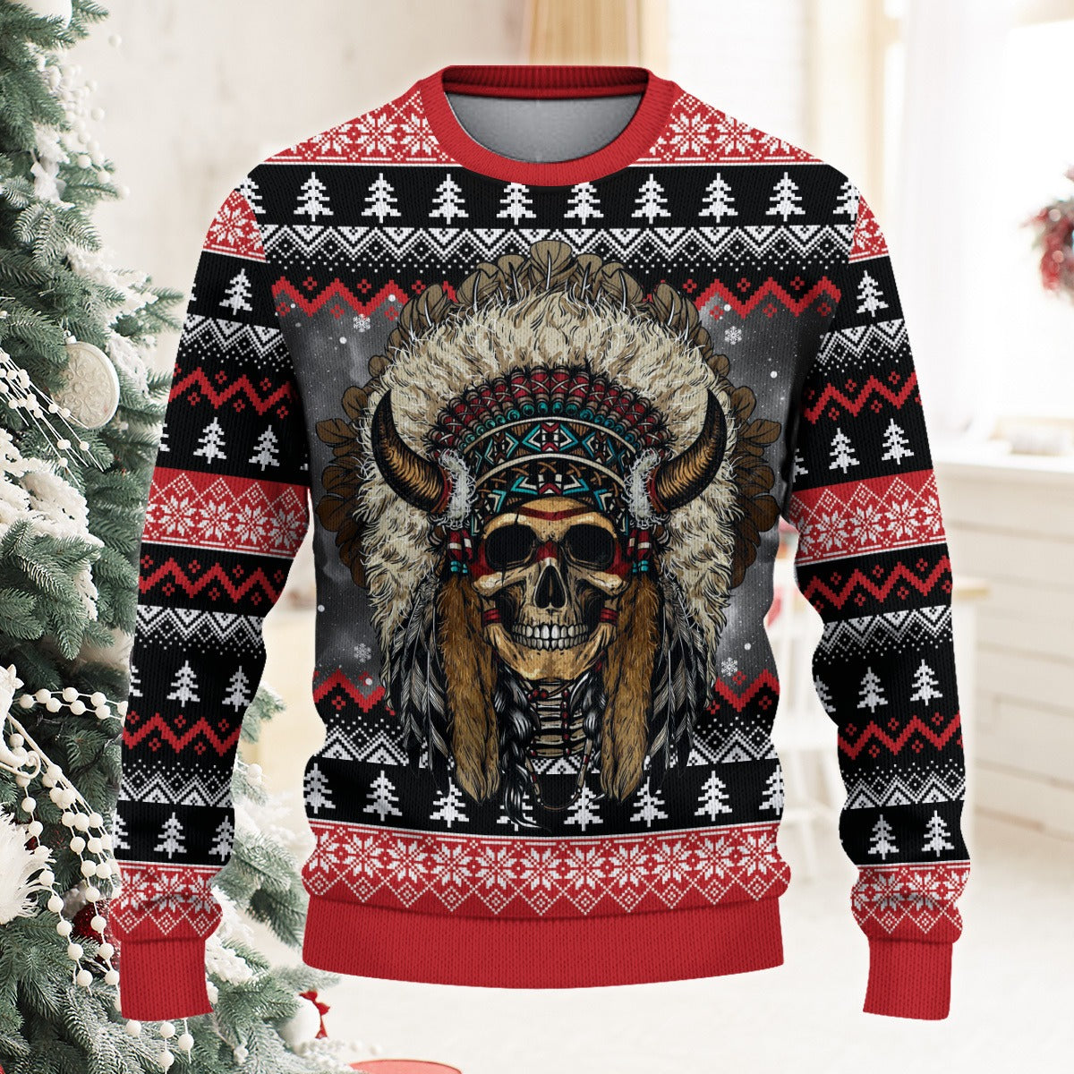 Native American Skull Apache Warrior Ugly Sweatshirt