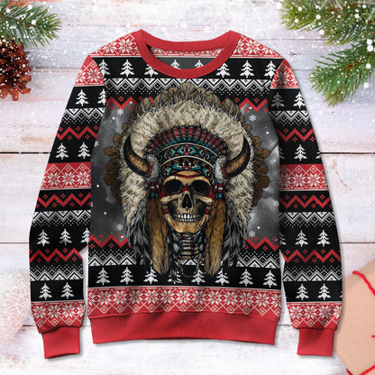 Native American Skull Apache Warrior Ugly Sweatshirt