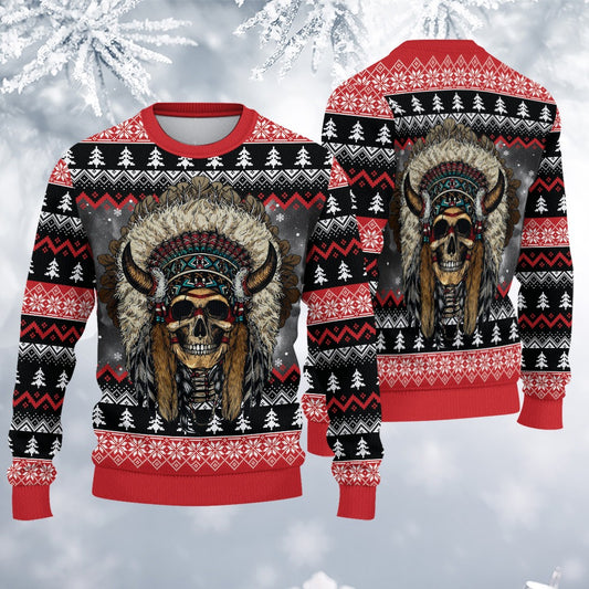 Native American Skull Apache Warrior Ugly Sweatshirt