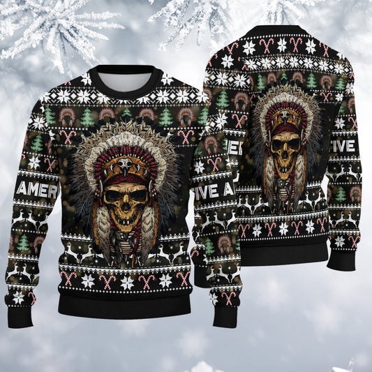 Native American Skull Headdress Ugly Sweatshirt