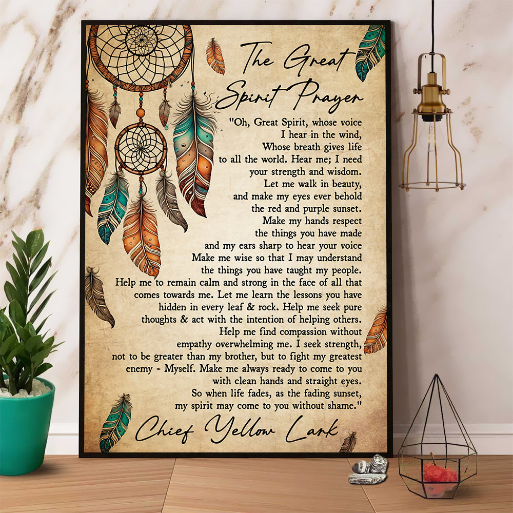 Native American The Great Spirit Prayer Spiritual Wall Art Chief Yellow Lark Poster Canvas