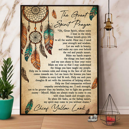 Native American The Great Spirit Prayer Spiritual Wall Art Chief Yellow Lark Poster Canvas