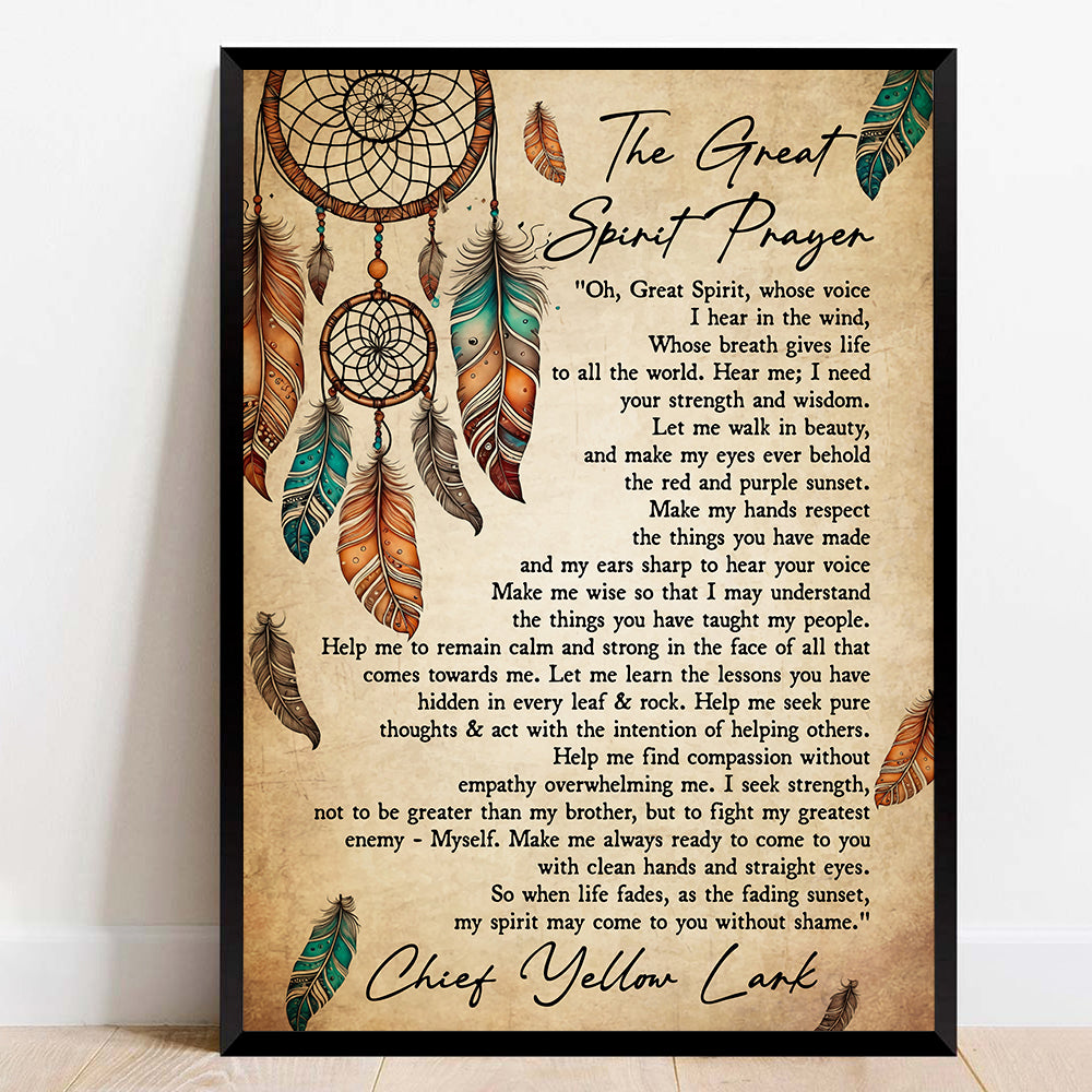 Native American The Great Spirit Prayer Spiritual Wall Art Chief Yellow Lark Poster Canvas