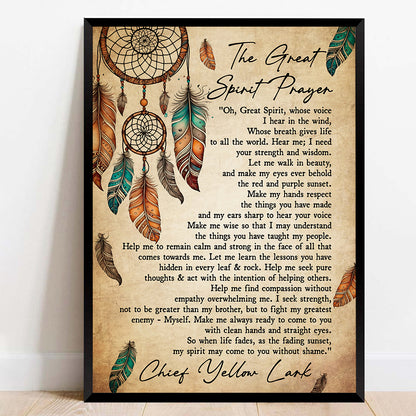 Native American The Great Spirit Prayer Spiritual Wall Art Chief Yellow Lark Poster Canvas
