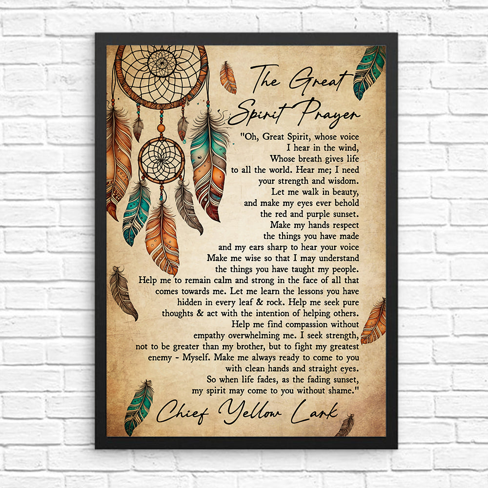 Native American The Great Spirit Prayer Spiritual Wall Art Chief Yellow Lark Poster Canvas