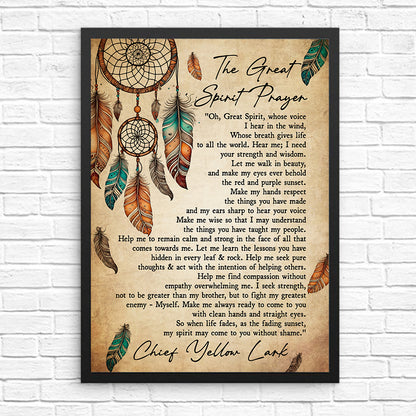 Native American The Great Spirit Prayer Spiritual Wall Art Chief Yellow Lark Poster Canvas