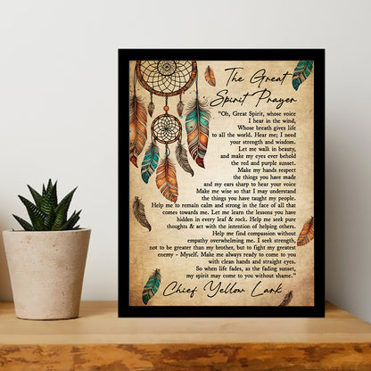 Native American The Great Spirit Prayer Spiritual Wall Art Chief Yellow Lark Poster Canvas
