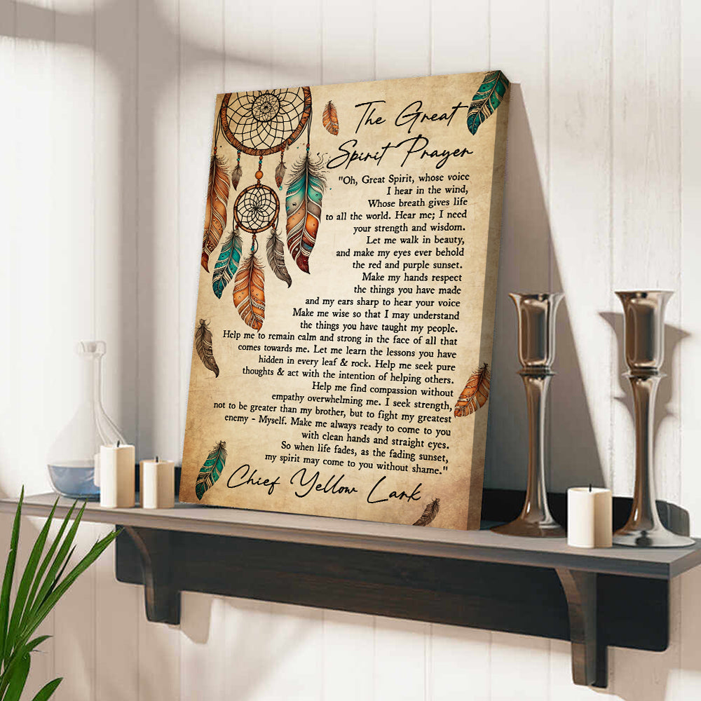 Native American The Great Spirit Prayer Spiritual Wall Art Chief Yellow Lark Poster Canvas