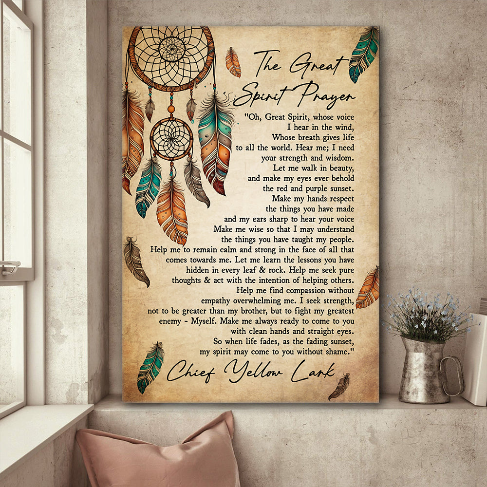 Native American The Great Spirit Prayer Spiritual Wall Art Chief Yellow Lark Poster Canvas