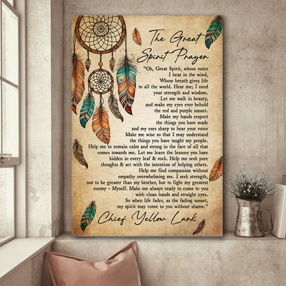 Native American The Great Spirit Prayer Spiritual Wall Art Chief Yellow Lark Poster Canvas