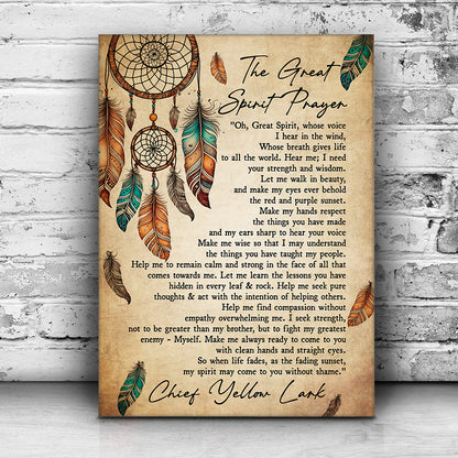 Native American The Great Spirit Prayer Spiritual Wall Art Chief Yellow Lark Poster Canvas