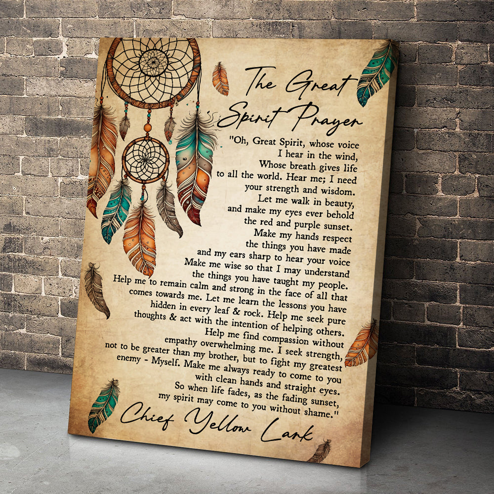 Native American The Great Spirit Prayer Spiritual Wall Art Chief Yellow Lark Poster Canvas