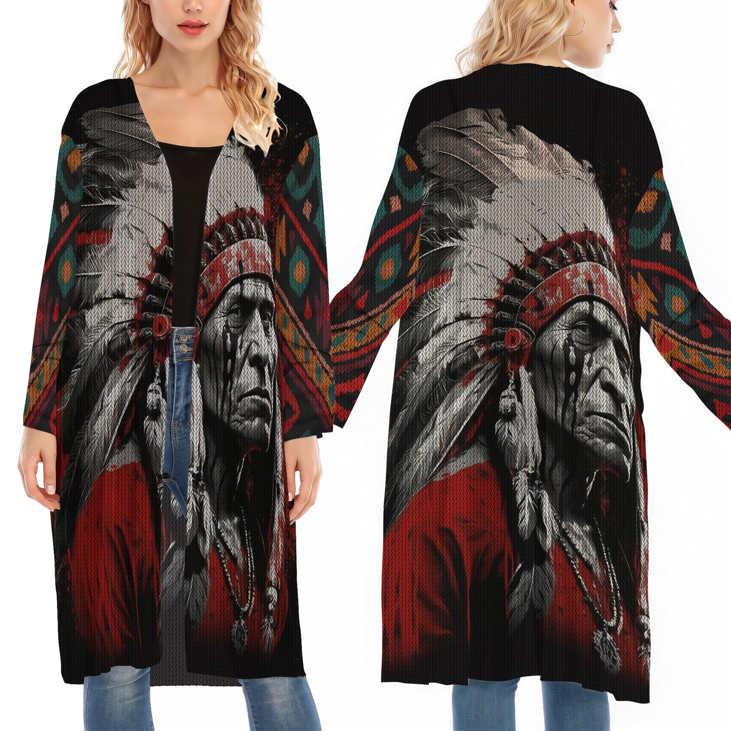 Native American Tribal Chief Ugly Cardigan