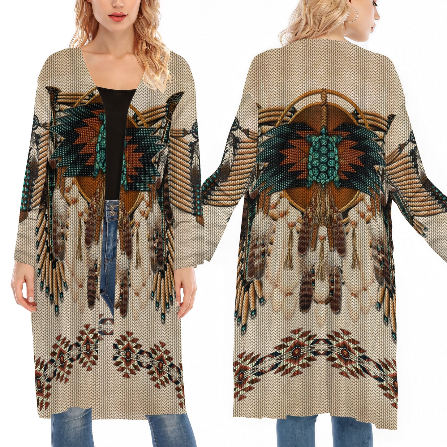 Native American Tribal Turtle Spirit Animal And Dreamcatcher Ugly Cardigan