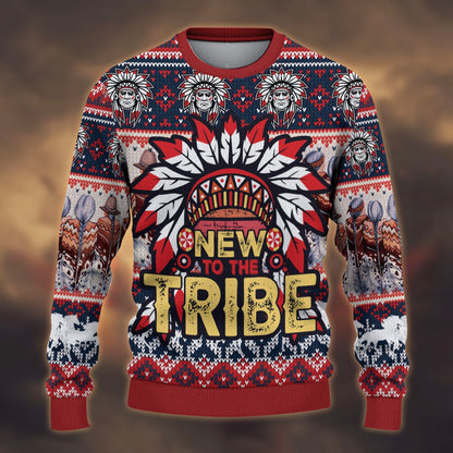 Native American Ugly Christmas Sweatshirt, New To The Tribal With Feather Headdress Ugly Sweatshirt