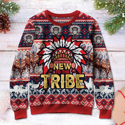 Native American Ugly Christmas Sweatshirt, New To The Tribal With Feather Headdress Ugly Sweatshirt