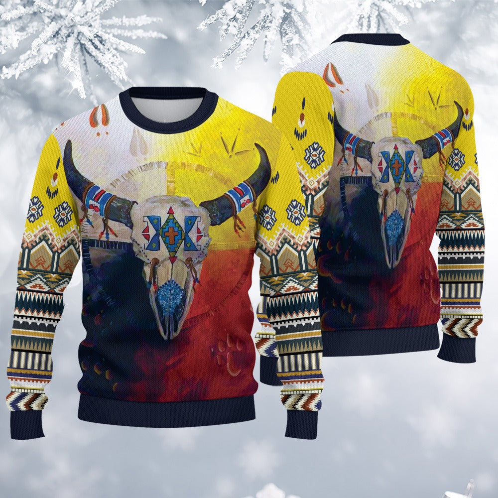 Native American Western American Cow Skull Ugly Sweatshirt