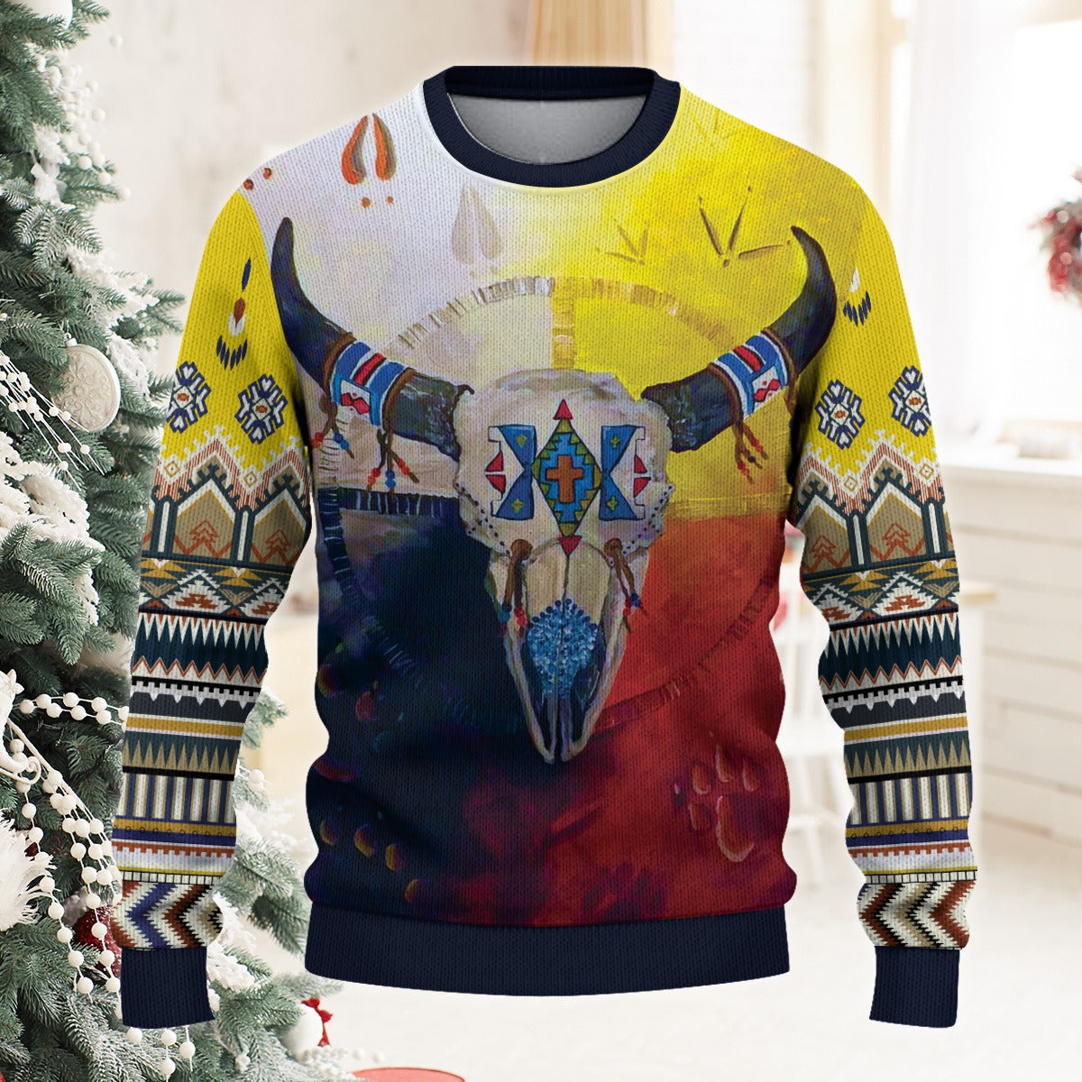 Native American Western American Cow Skull Ugly Sweatshirt