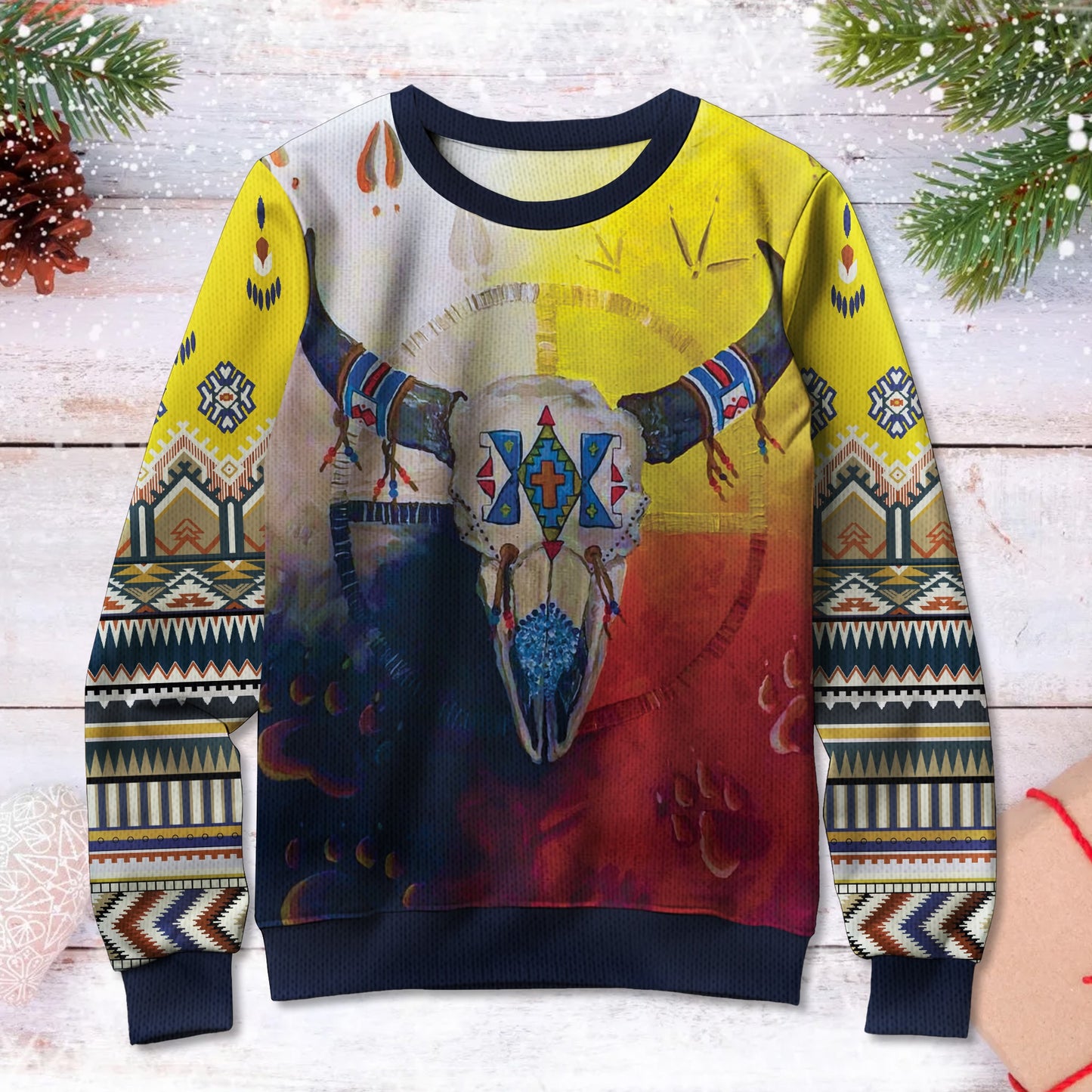 Native American Western American Cow Skull Ugly Sweatshirt