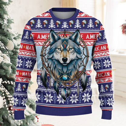 Native American Wolf Dream Catcher Ugly Sweatshirt