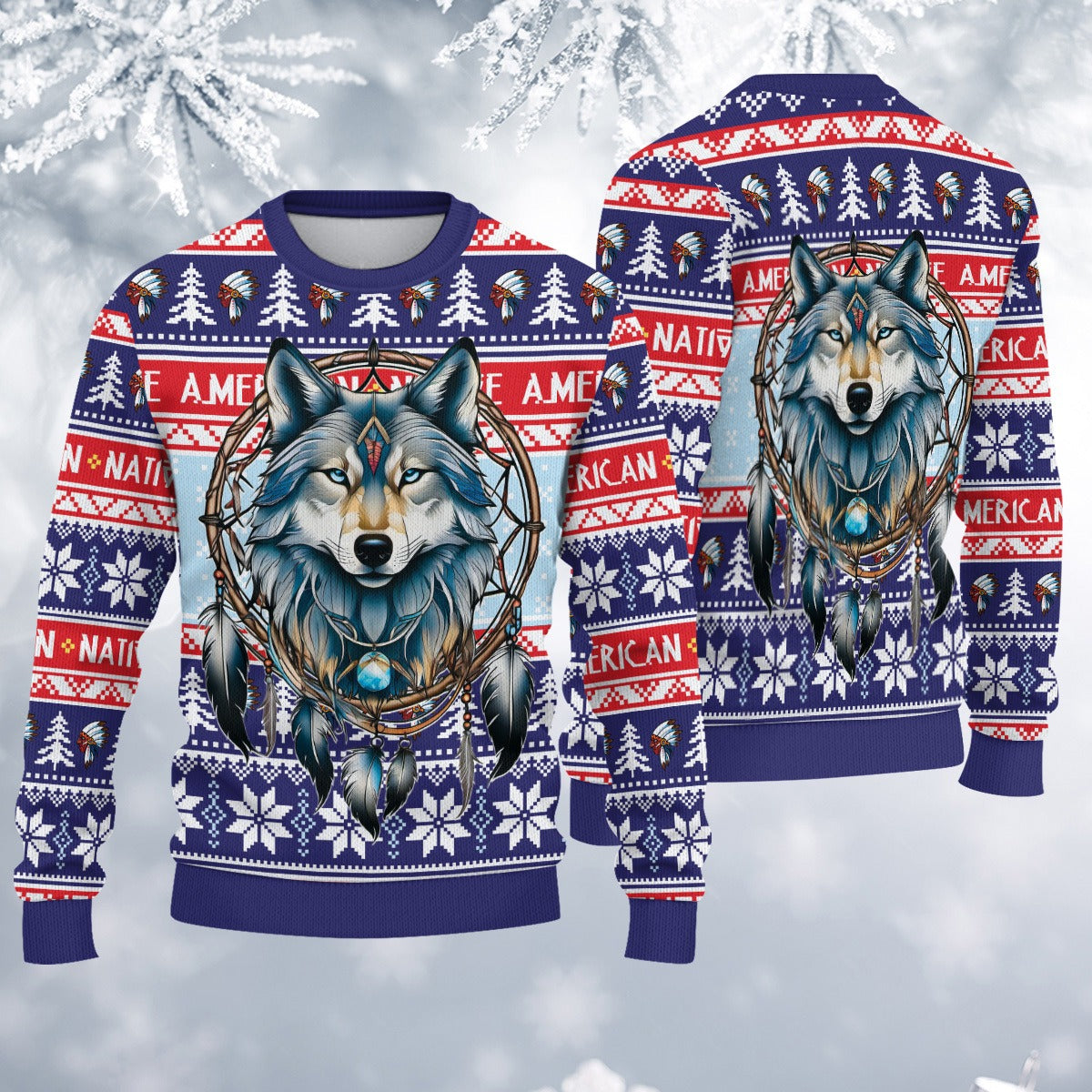 Native American Wolf Dream Catcher Ugly Sweatshirt