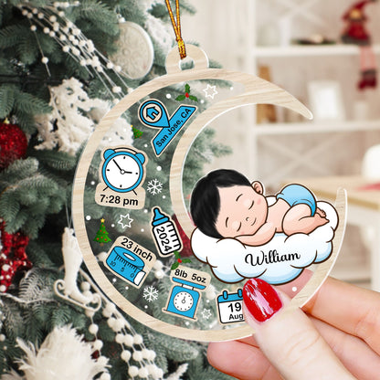 Personalized Baby Newborn, Baby Sleeping On Moon Christmas Acrylic Ornament