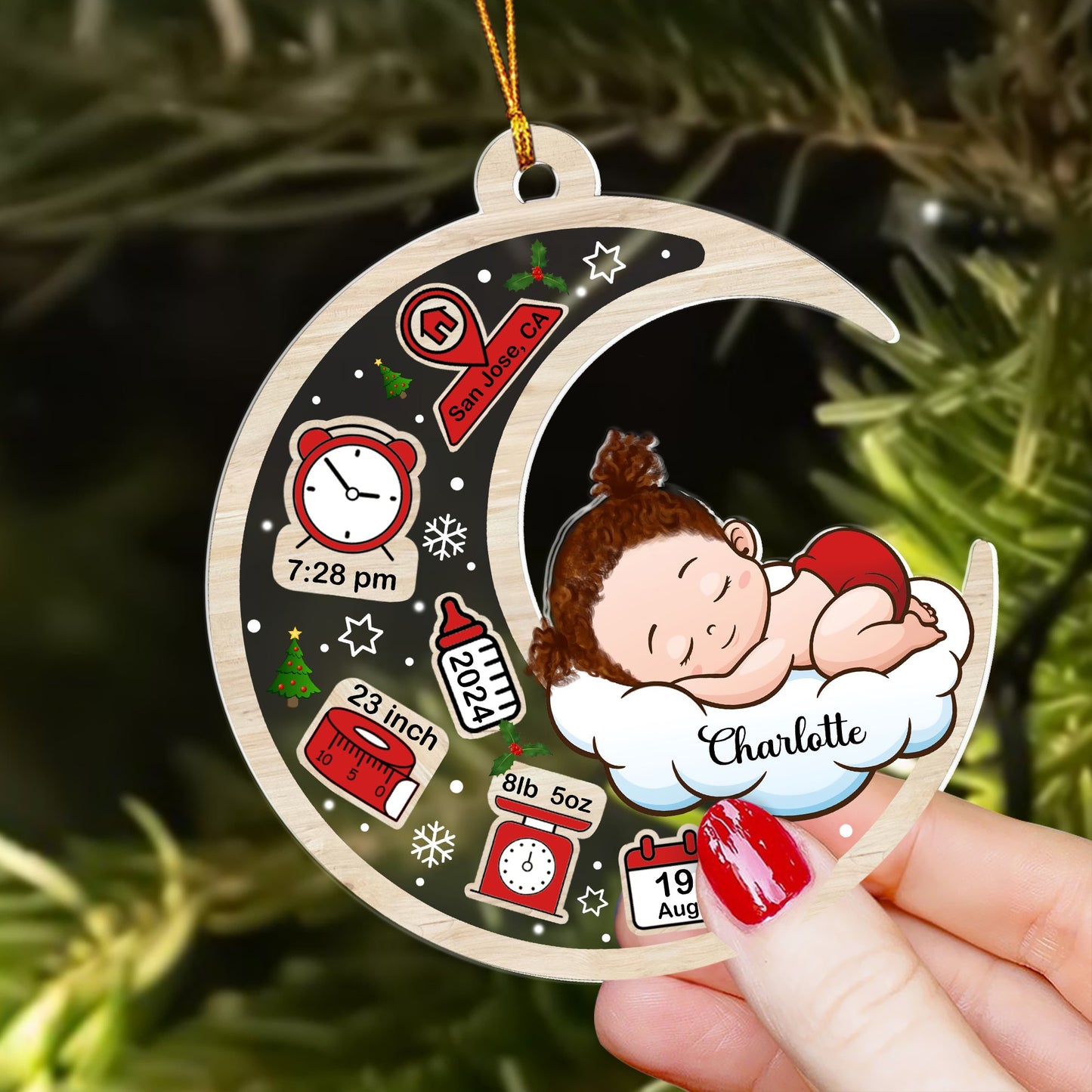 Personalized Baby Newborn, Baby Sleeping On Moon Christmas Acrylic Ornament