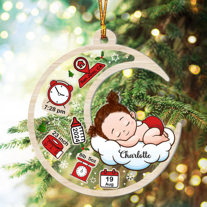 Personalized Baby Newborn, Baby Sleeping On Moon Christmas Acrylic Ornament