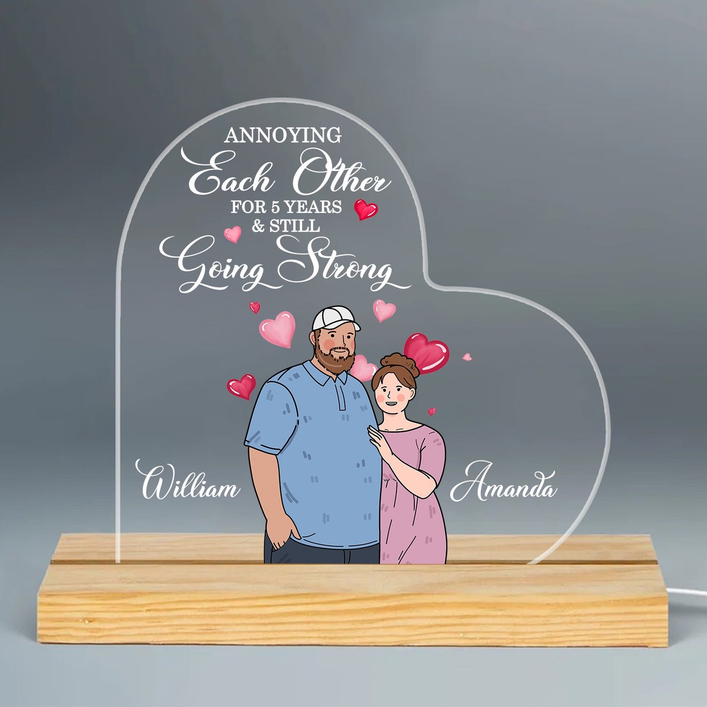 Personalized Couple Fat Funny Hugging Together Since Anniversary Gift Acrylic LED Light Night