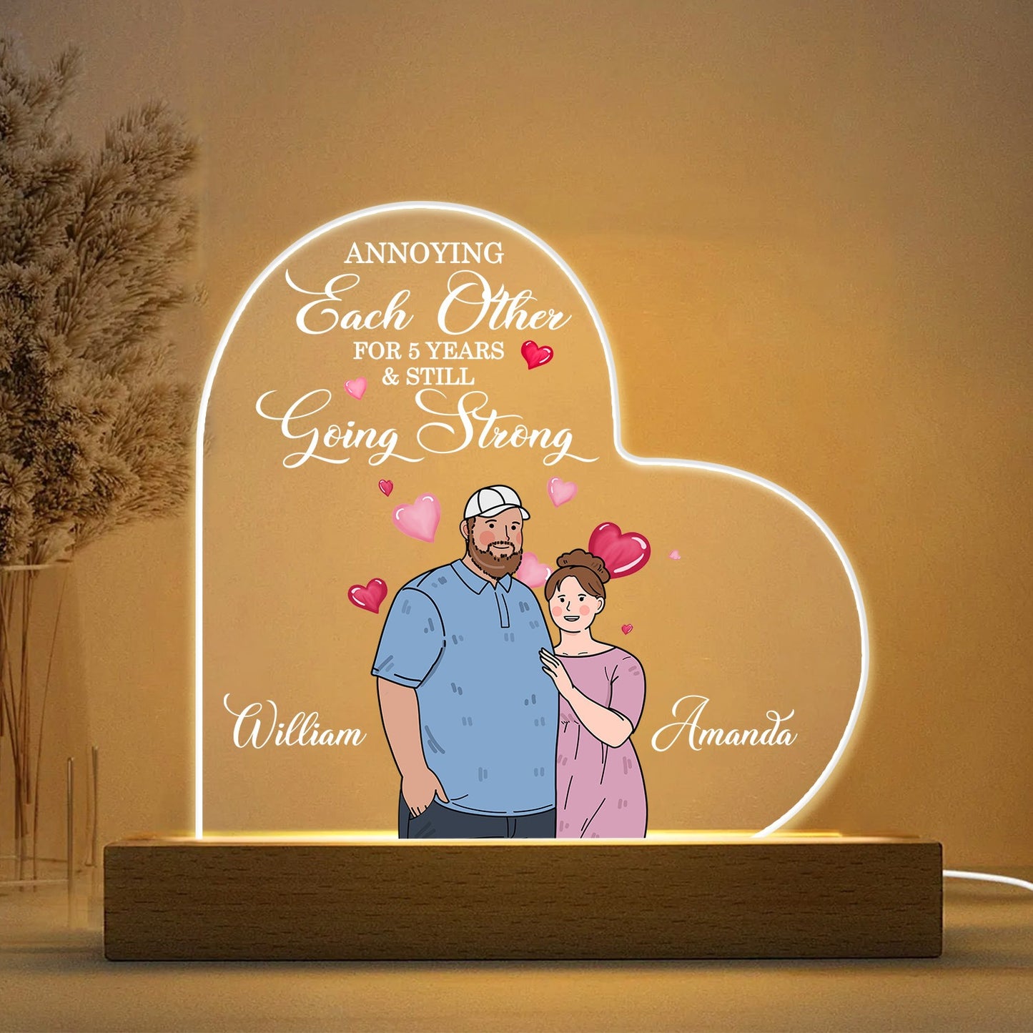 Personalized Couple Fat Funny Hugging Together Since Anniversary Gift Acrylic LED Light Night