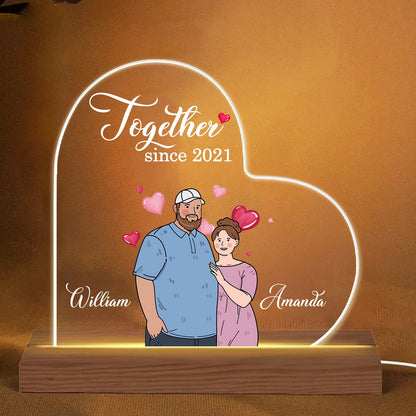 Personalized Couple Fat Funny Hugging Together Since Anniversary Gift Acrylic LED Light Night