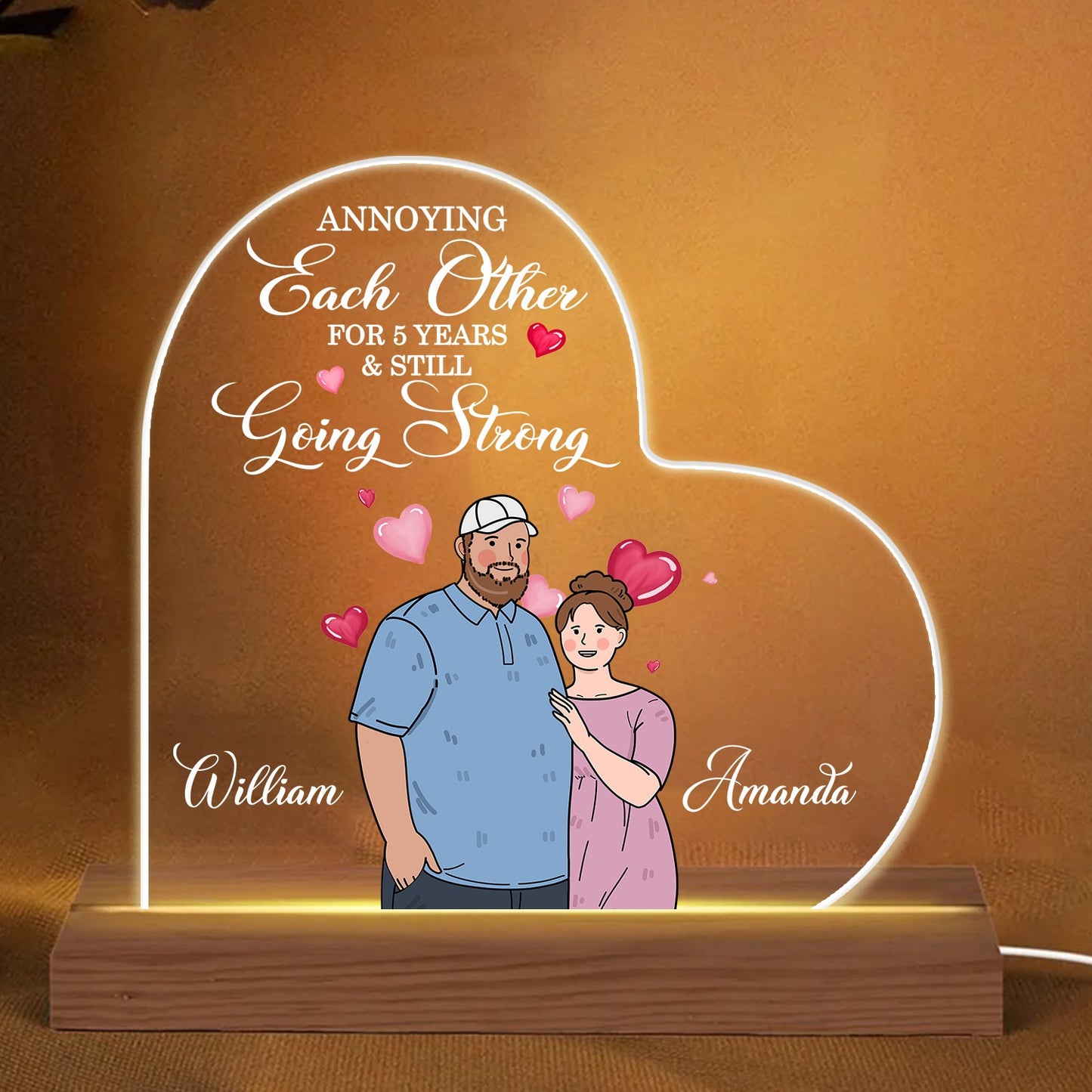 Personalized Couple Fat Funny Hugging Together Since Anniversary Gift Acrylic LED Light Night