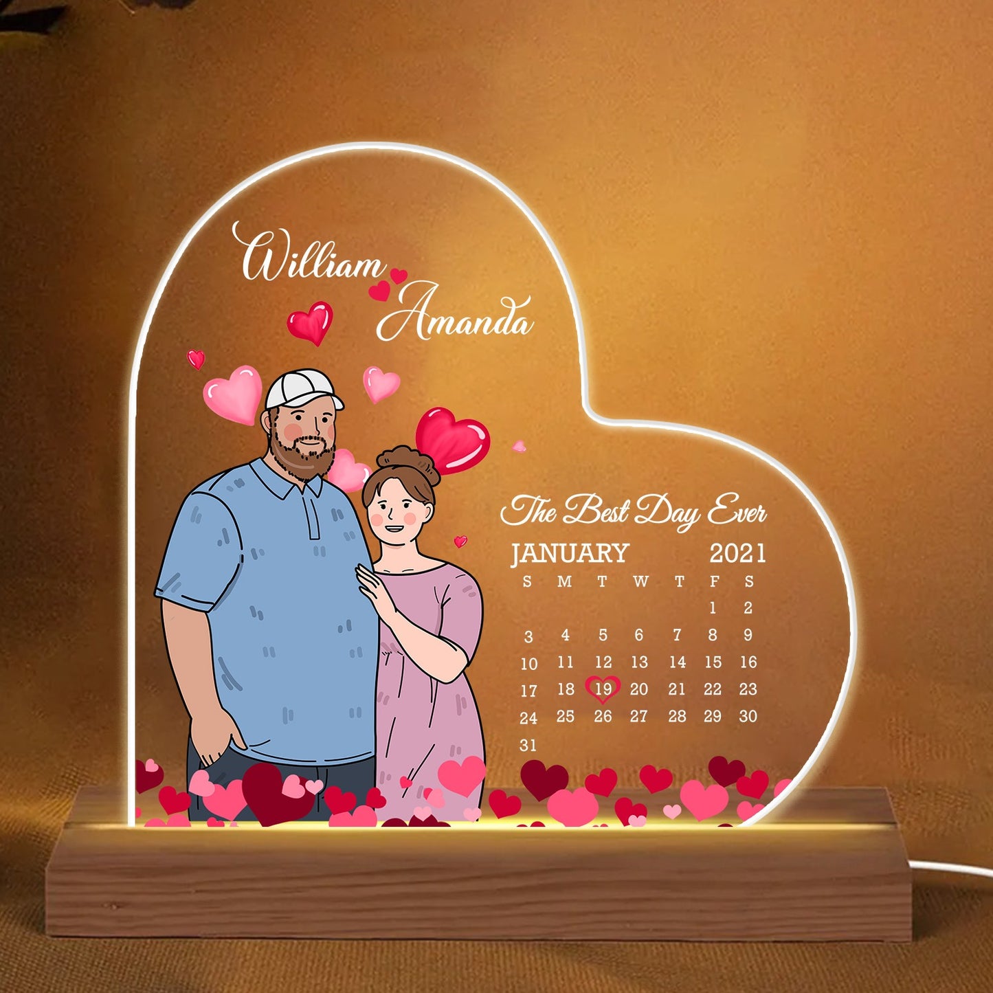 Personalized Calendar Couple Fat Funny Hugging The Best Day Ever Acrylic LED Light Night