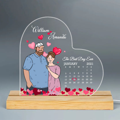 Personalized Calendar Couple Fat Funny Hugging The Best Day Ever Acrylic LED Light Night