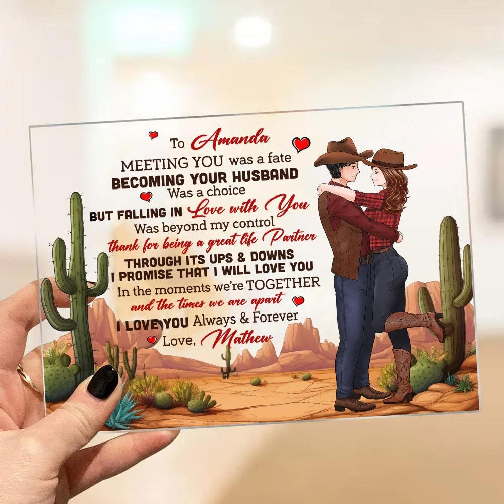 Personalized Couple Cowboy To My Wife Meeting You Was Fate Becoming Your Husband Was A Choice Acrylic Plaque