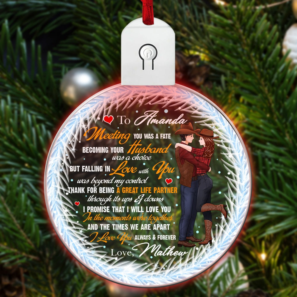 Personalized Couple Cowboy To My Wife Meeting You Was Fate Led Acrylic Ornament