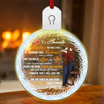 Personalized Couple Cowboy To My Wife Meeting You Was Fate Led Acrylic Ornament