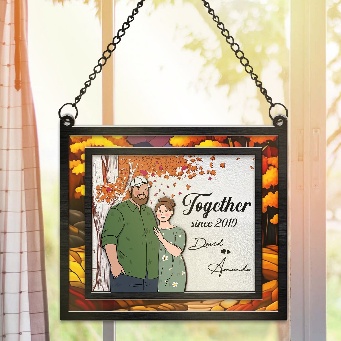 Personalized Couple Fat Funny Hugging Together Since Anniversary Gift Hanging Suncatcher Ornament