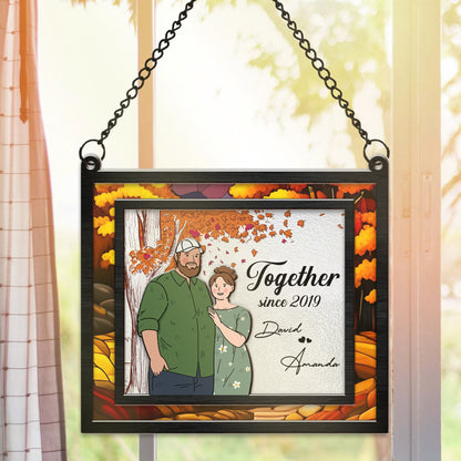 Personalized Couple Fat Funny Hugging Together Since Anniversary Gift Hanging Suncatcher Ornament