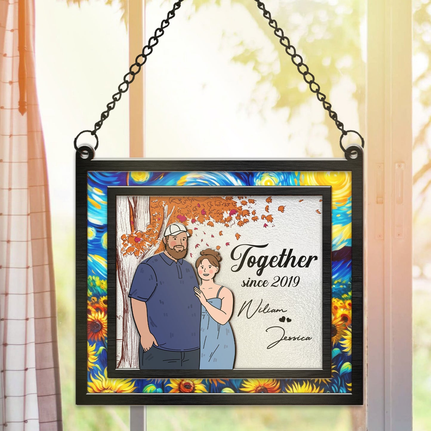 Personalized Couple Fat Funny Hugging Together Since Anniversary Gift Hanging Suncatcher Ornament