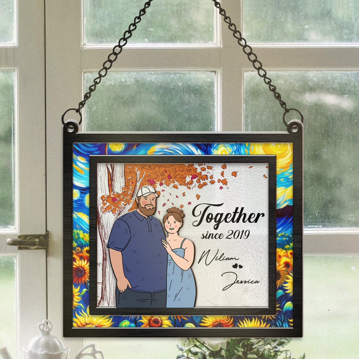 Personalized Couple Fat Funny Hugging Together Since Anniversary Gift Hanging Suncatcher Ornament