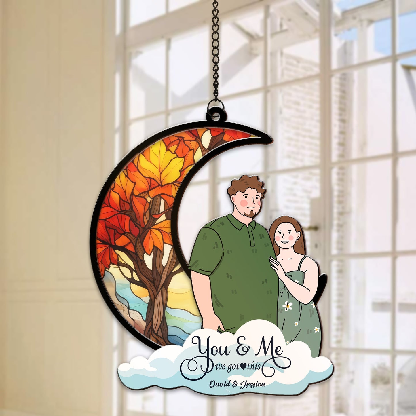 Personalized Couple Fat Funny You and Me We Got This Hanging Suncatcher Ornament