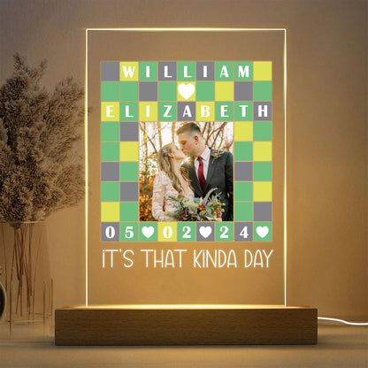 Personalized Couple Photo Anniversary It's That Kinda Day, Wordle Lover Gift Acrylic LED Light Night