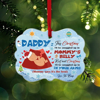 Personalized Dear Daddy This Christmas I Will Be Snuggled Up In Mommys Belly Aluminum Ornament