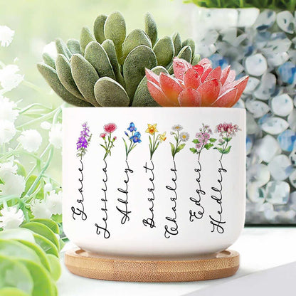 Personalized Family Birth Month Flowers, Grandma's Garden Plant Pot